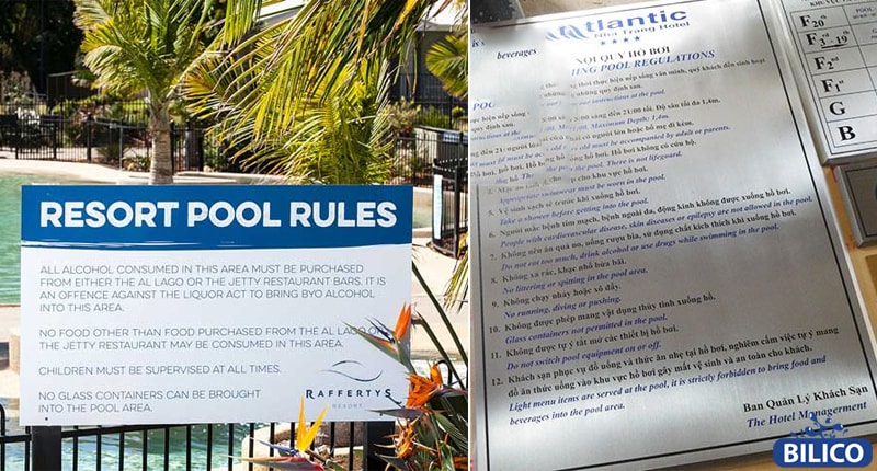 mẫu bảng nội quy bể bơi tại khách sạn
