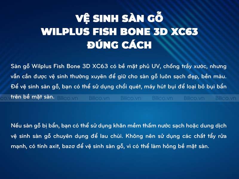 Vệ sinh sàn gỗ Wilplus Fish Bone 3D XC63 đúng cách