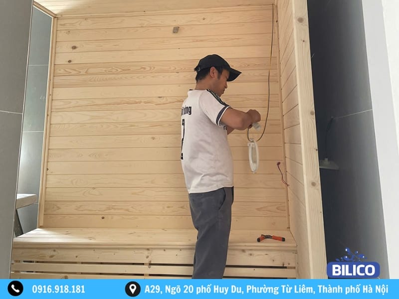 Bàn giao phòng xông hơi gỗ cao cấp cho anh Thái - Tây Hồ