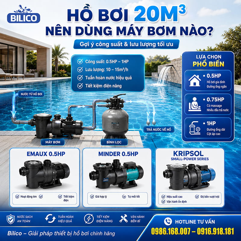 Hồ bơi 20m3 nên dùng máy bơm nào?