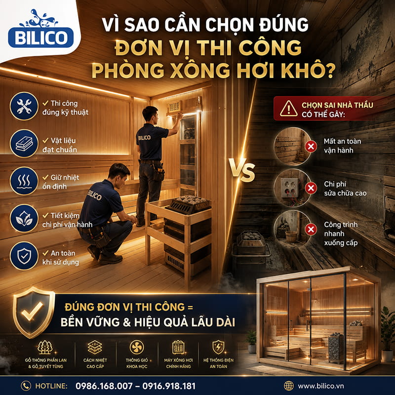 Vì sao cần lựa chọn đúng đơn vị thi công phòng xông hơi khô?