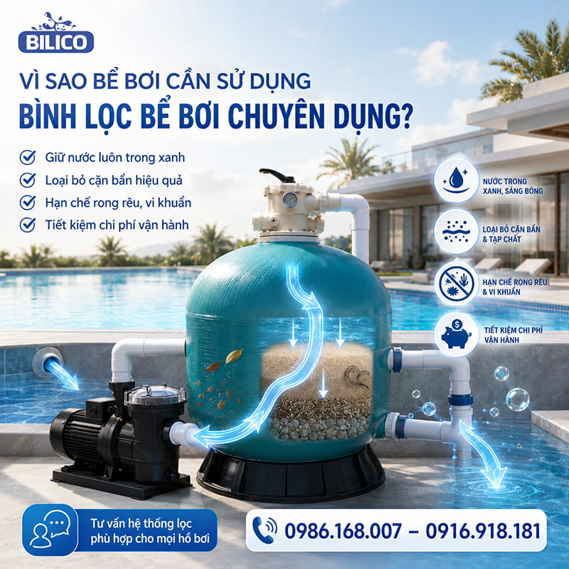 Vì sao bể bơi cần sử dụng bình lọc bể bơi chuyên dụng?