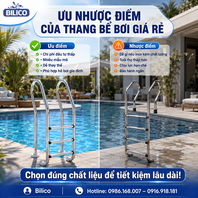 Ưu nhược điểm của thang bể bơi giá rẻ