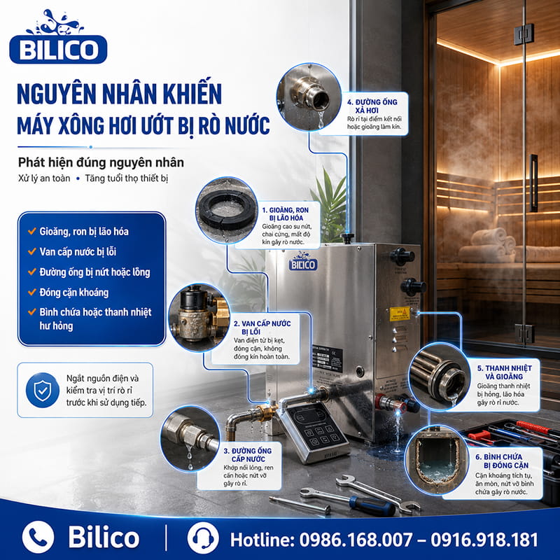 Nguyên nhân khiến máy xông hơi ướt bị rò nước