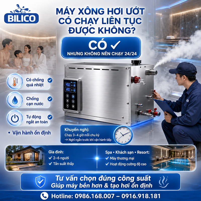Máy xông hơi ướt có chạy liên tục được không?