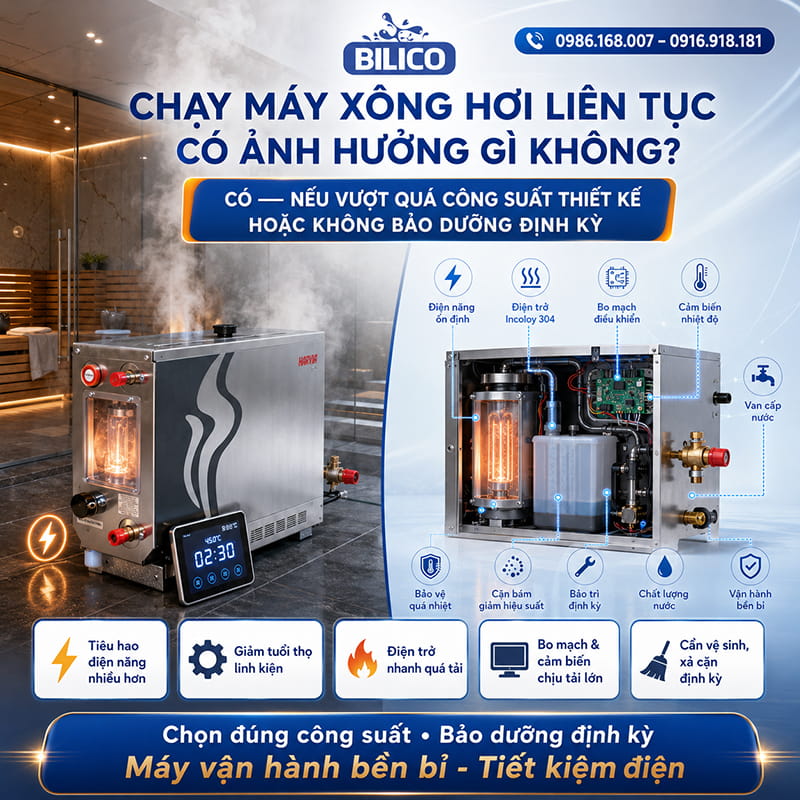 Chạy máy xông hơi liên tục có ảnh hưởng gì không?