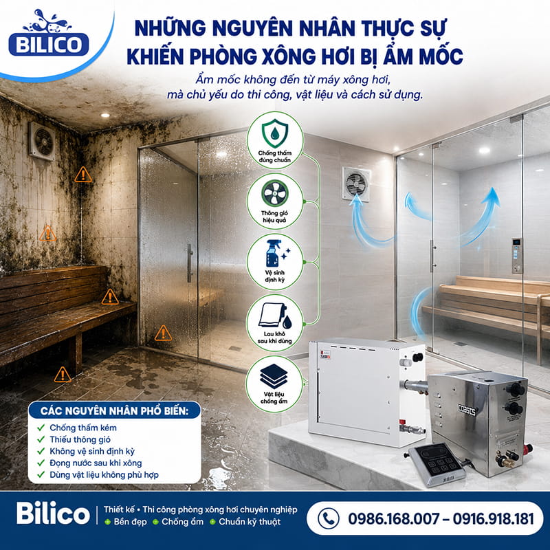 Những nguyên nhân thực sự khiến phòng xông hơi bị ẩm mốc