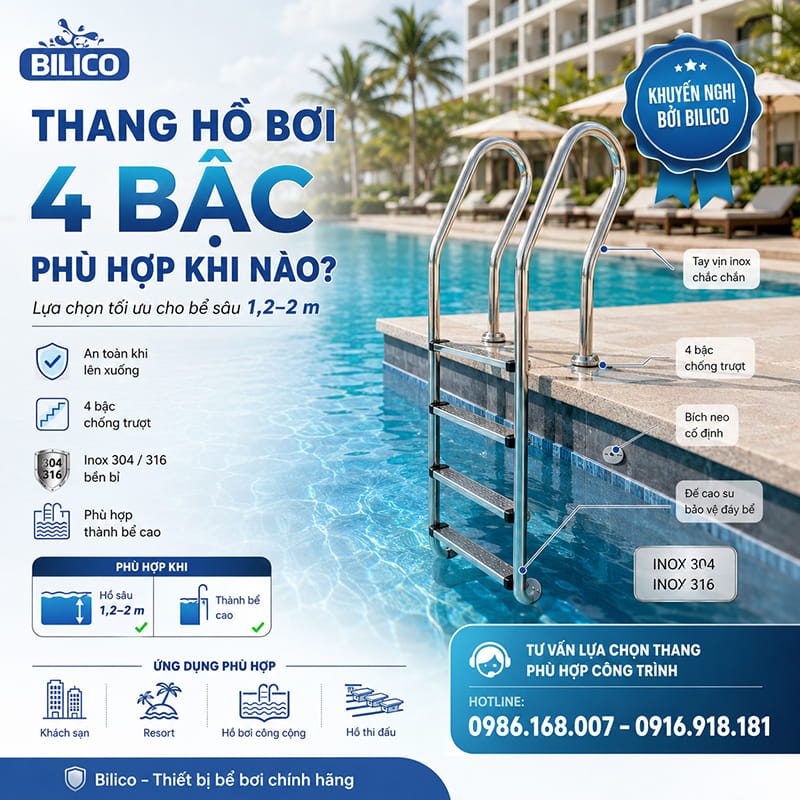 Thang hồ bơi 4 bậc phù hợp khi nào?
