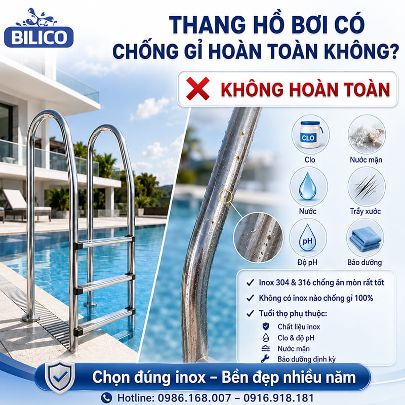 Thang hồ bơi có chống gỉ hoàn toàn không?