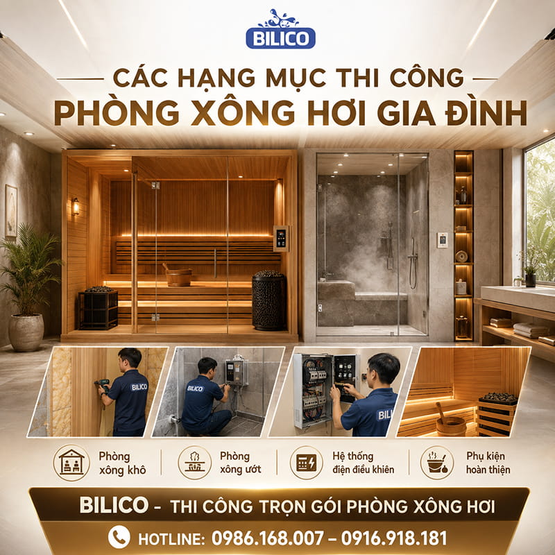 Các hạng mục thi công phòng xông hơi gia đình