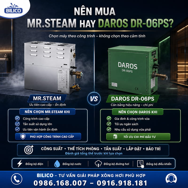 Nên mua máy xông hơi ướt Mr.Steam hay Daros DR-06PS?