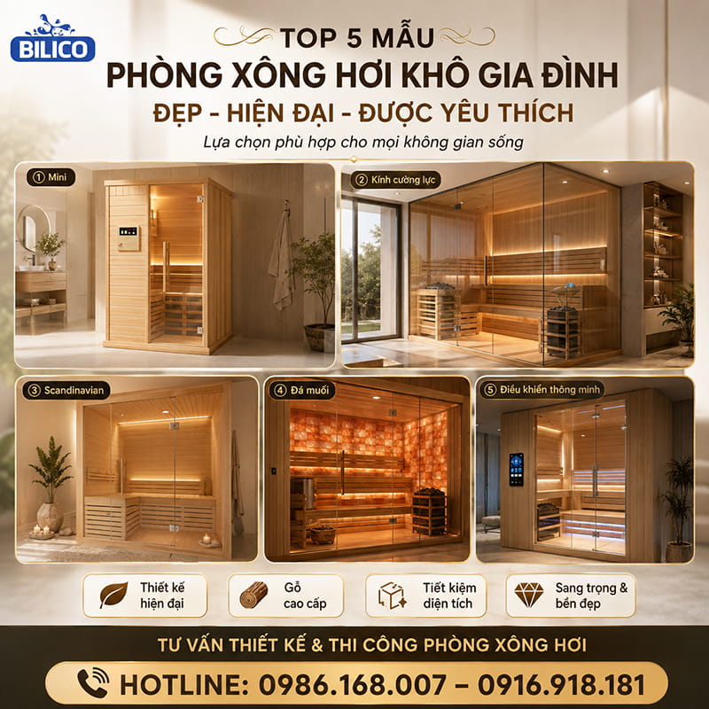 Top 5 mẫu phòng xông hơi khô gia đình đẹp, hiện đại được yêu thích
