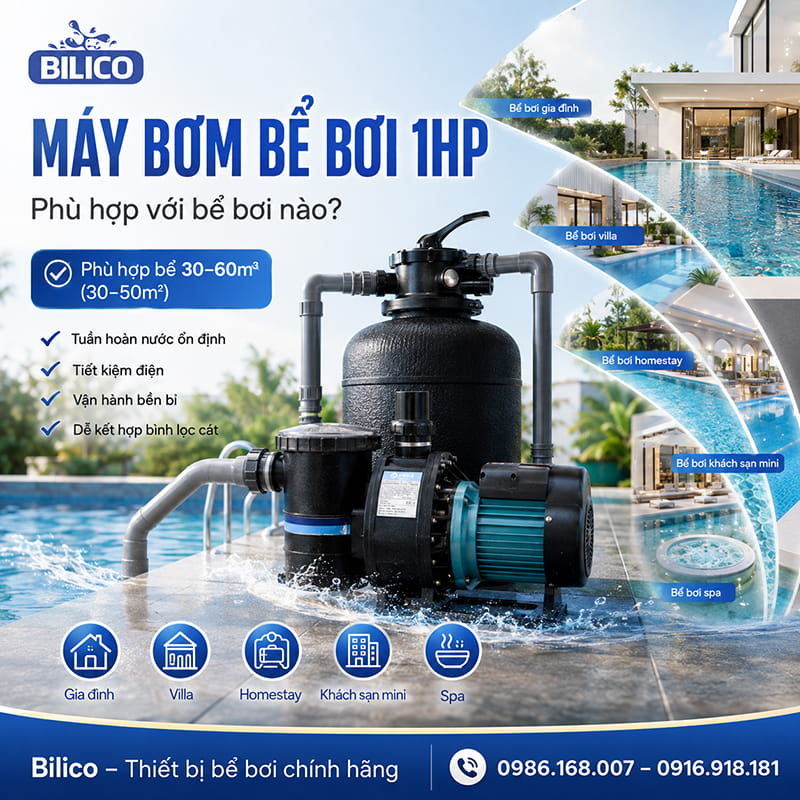 Máy bơm bể bơi 1HP phù hợp với bể bơi nào?